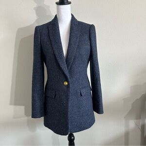 J.crew long parke women’s blazer 100%  wool  in navy herringbone English wool